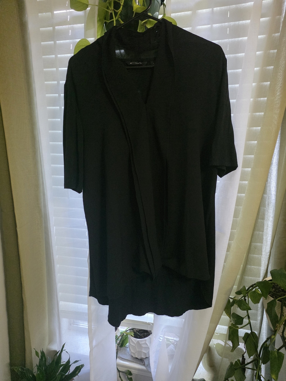 H by Halston Black Short Sleeve Open-Front Tunic
